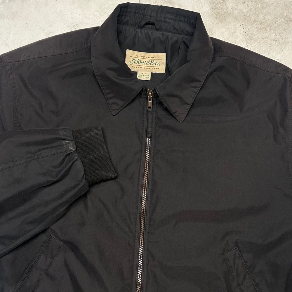 St Johns Bay Harrington Jacket Black Mens Medium Zip Up Lightweight Windbreaker